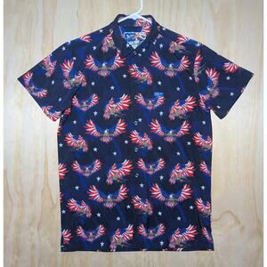 Retro Rifle Men's Medium Strafing Run Button Up Shirt Patriotic Eagle Stretch